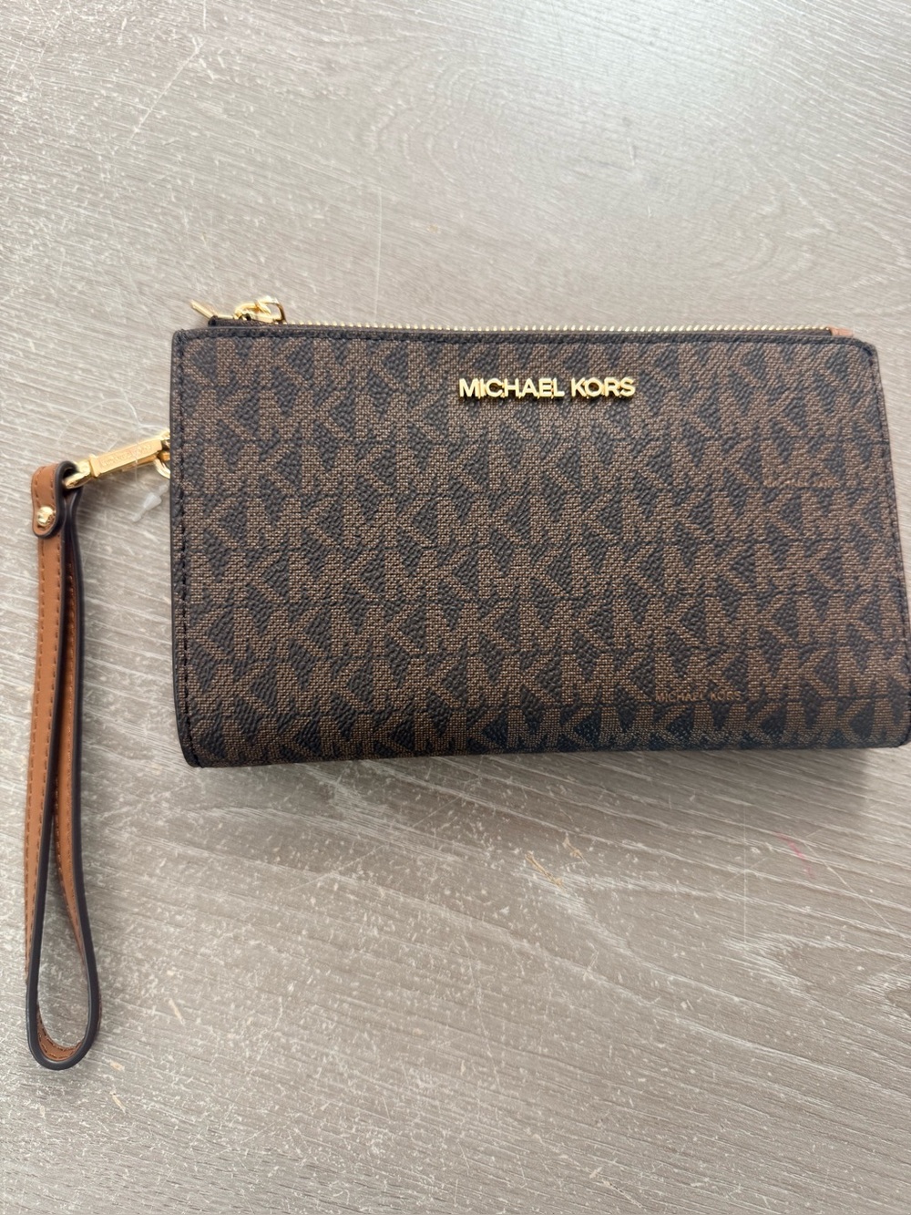 Michael Kors NWT Jet Set Travel Large Double Zip Wallet Brown